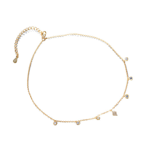 Style S925 Sterling Silver Inlaid Zircon Choker Necklace Femininity Sexy Short