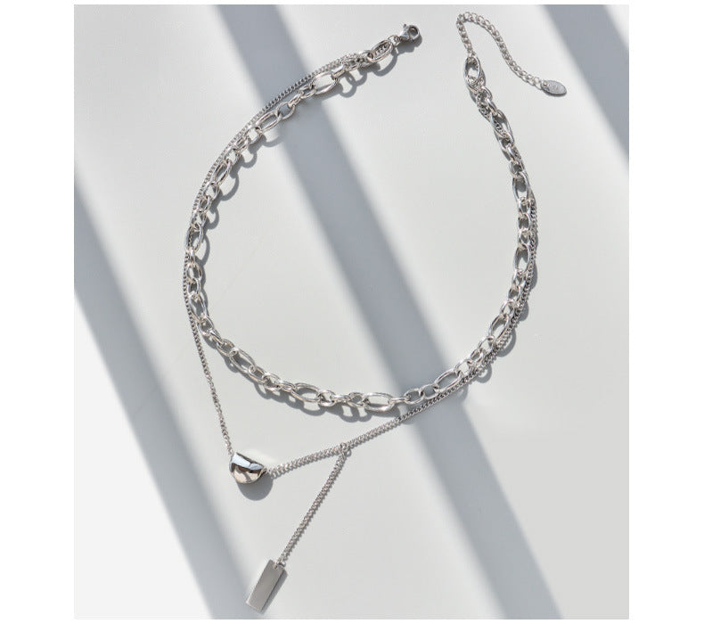 Golden Bean Tassel Necklace with Titanium Clavicle Pendant