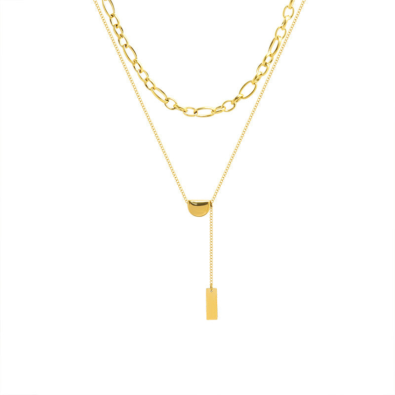 Golden Bean Tassel Necklace with Titanium Clavicle Pendant