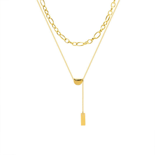 Golden Bean Tassel Necklace with Titanium Clavicle Pendant