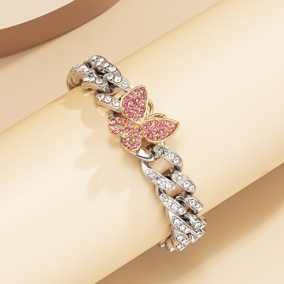 Planderful Vienna Verve Butterfly Bracelet For Women Cuban Buckle Bold Retro Zircon Color