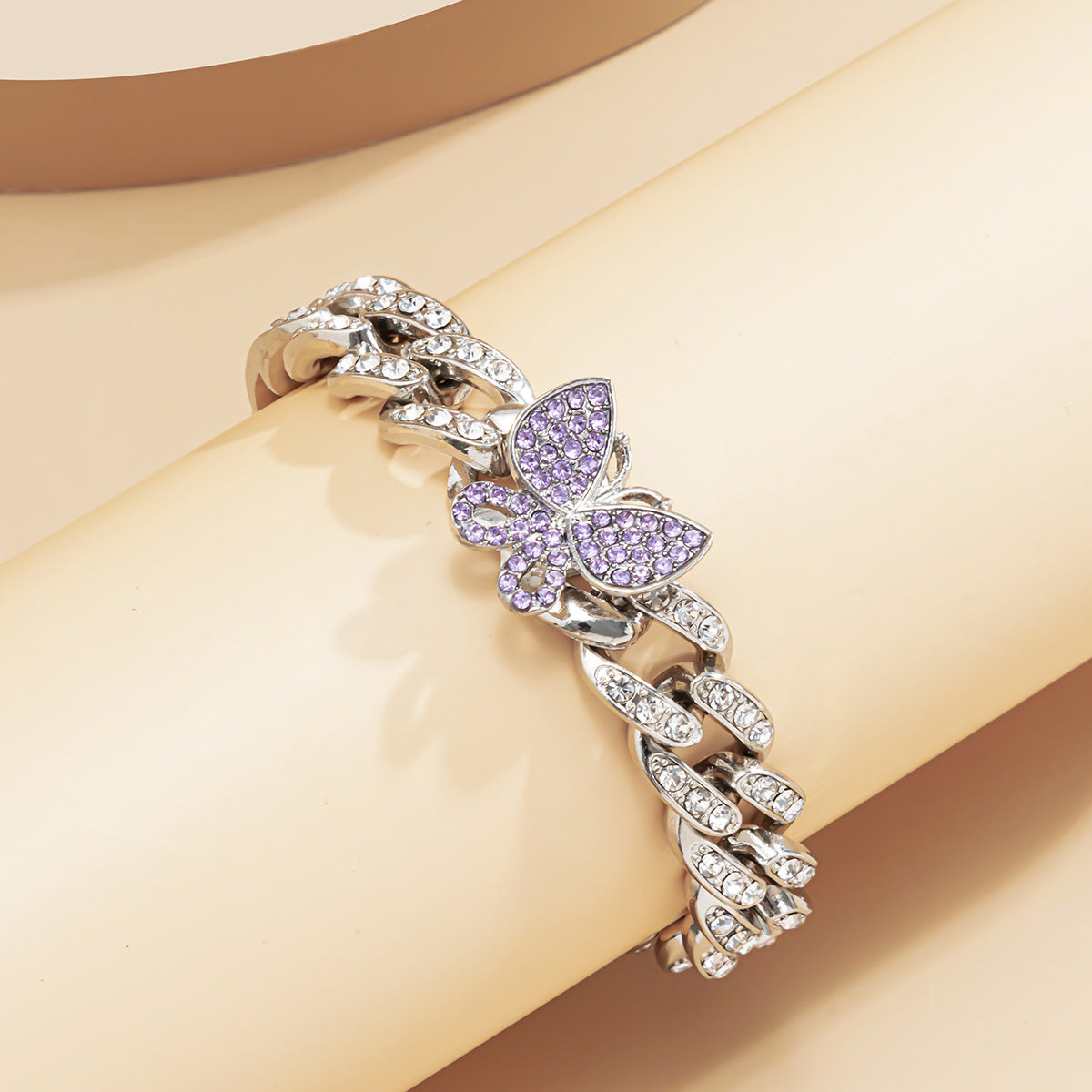 Planderful Vienna Verve Butterfly Bracelet For Women Cuban Buckle Bold Retro Zircon Color