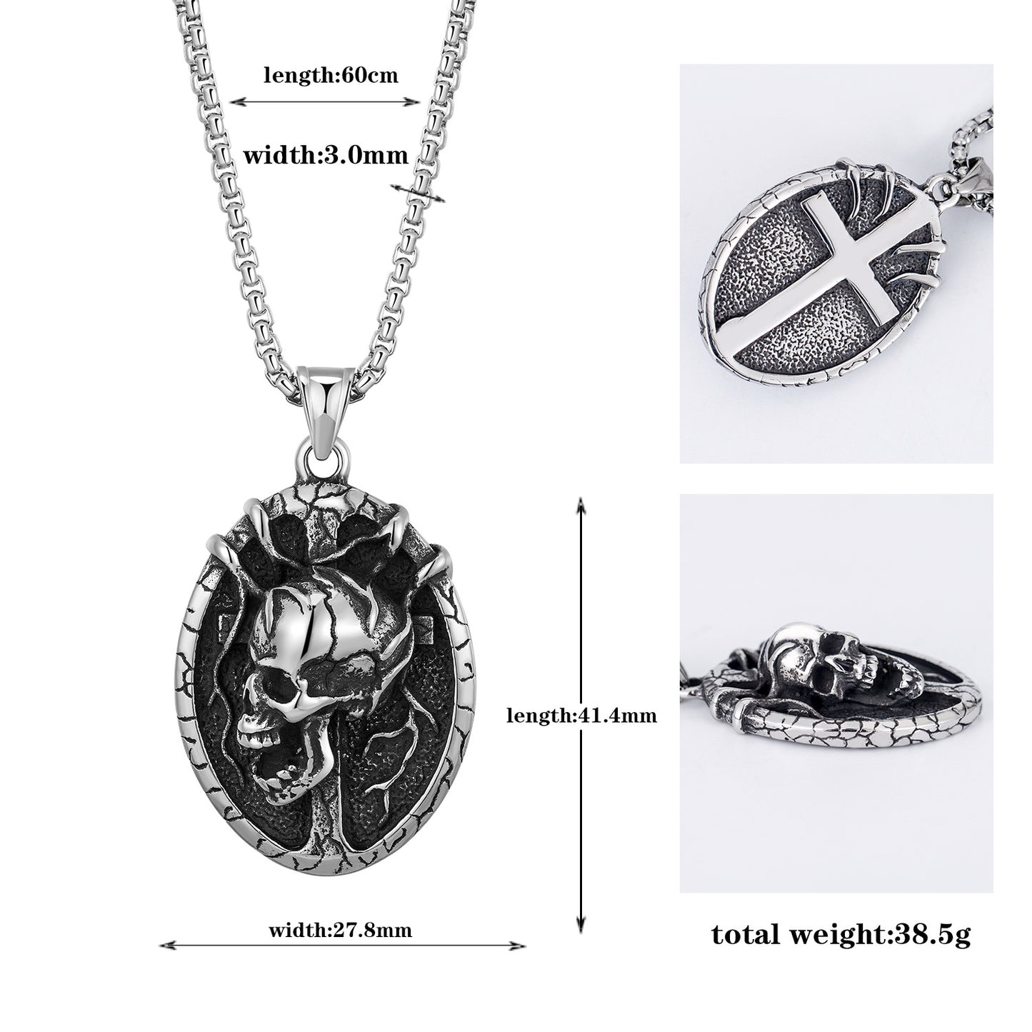 Steel Necklace – Statement Skull Oval