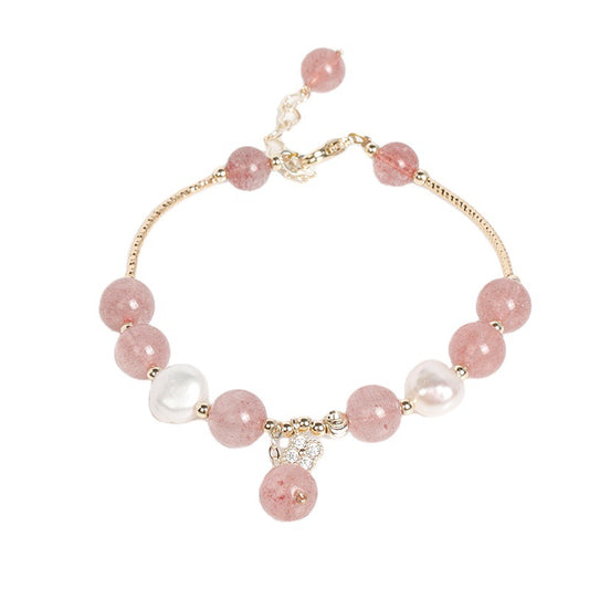 Strawberry Crystal Freshwater Pearl Bracelet with Real Gold Electroplating