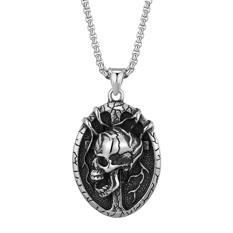 Steel Necklace – Statement Skull Oval