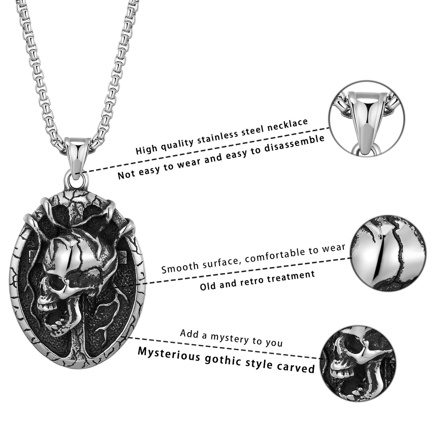 Steel Necklace – Statement Skull Oval