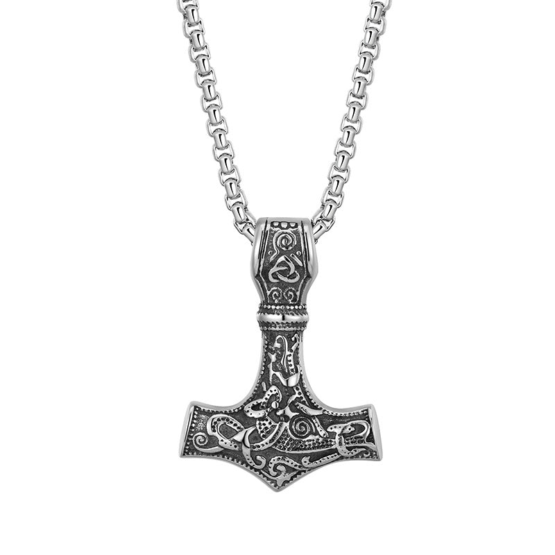 Stainless Steel Necklace – Vintage Viking Mjolnir Amulet