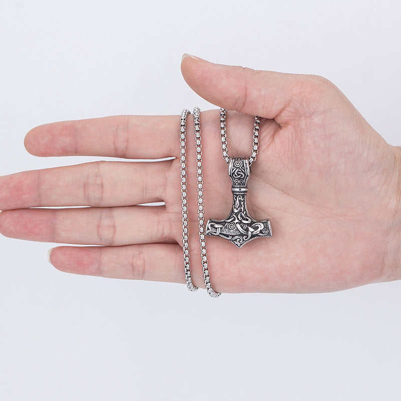 Stainless Steel Necklace – Vintage Viking Mjolnir Amulet