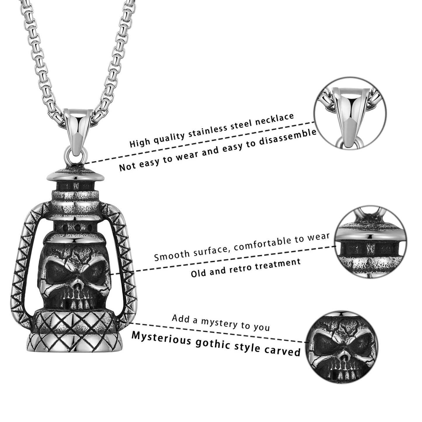 Stainless Steel Necklace - Statement Men's Skull Pendant