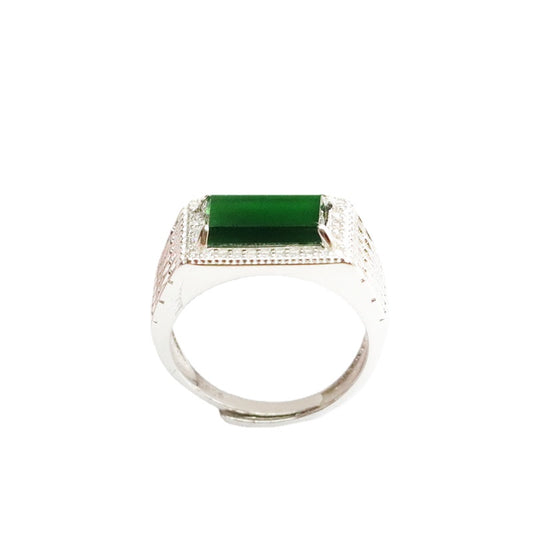 Sterling Silver Adjustable Imperial Green Jadeite Saddle Ring