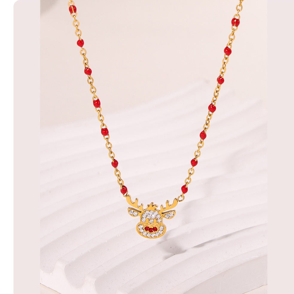 Planderful Elk Zircon Necklace Ladies Stainless Steel Gift