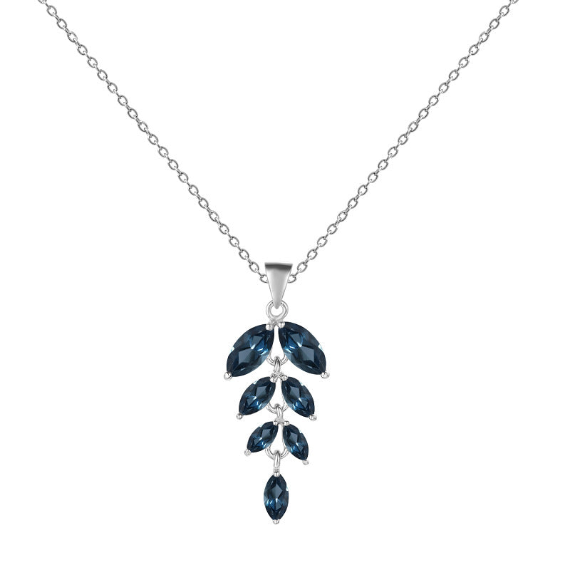 Leaf Marquise Shape Natural Gemstone Silver Necklace