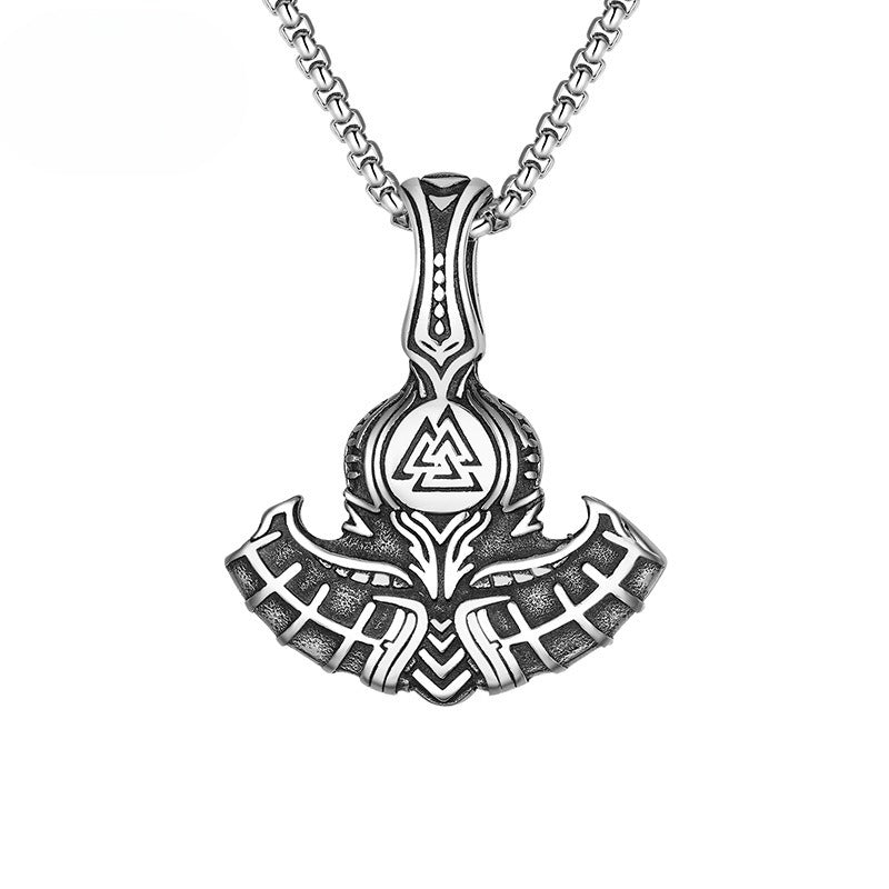Steel Necklace – Statement Tolto Axe Celtic Wolf
