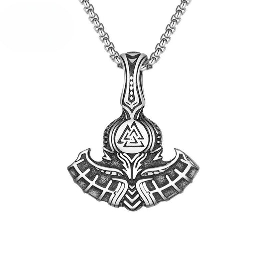 Steel Necklace – Statement Tolto Axe Celtic Wolf