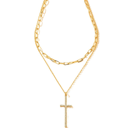 Cross Double Layered Stacked Collarbone Necklace - Vienna Verve by Planderful
