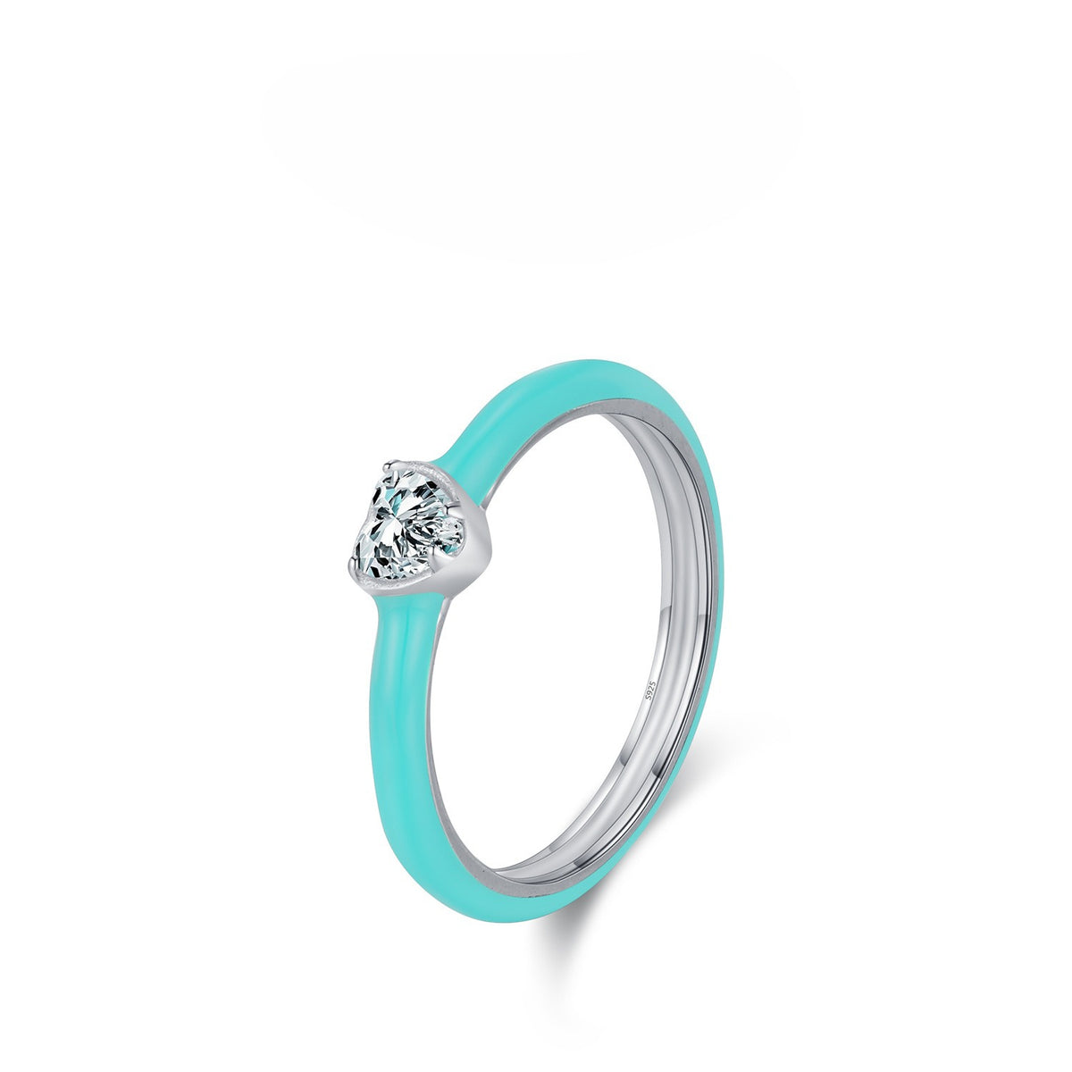 925 Sterling Silver Heart Enamel Zircon Ring