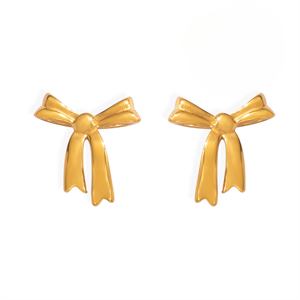 Elegant Korean Bow Design Gold-Plated Earrings