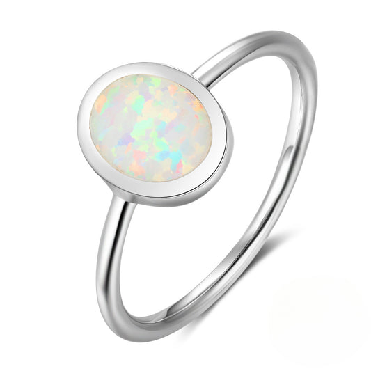 Simple Oval Opal Polished Sterling Silver Ring