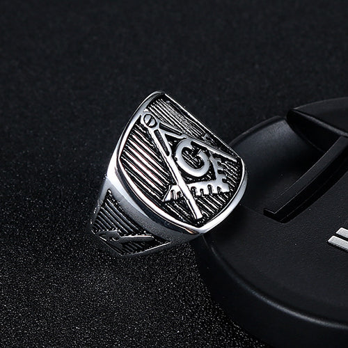 Titanium Steel Freemasonry Ring for Men - Classic Retro Design in European and American Style