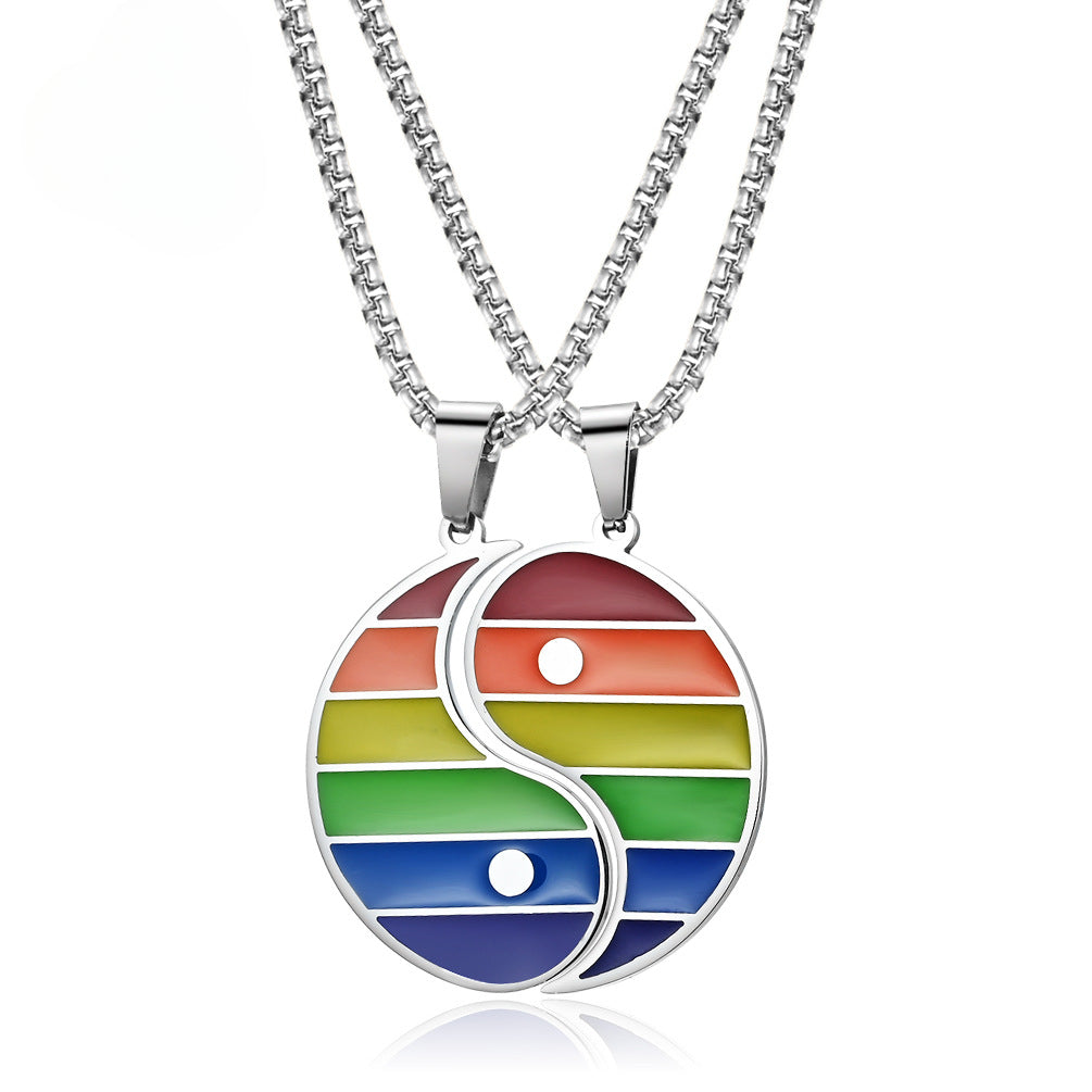 New Rainbow Tai Chi Yin Yang Fish Couple Pendant Necklace