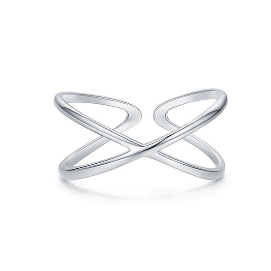 Geometric X-shaped Cross Sterling Silver Ring for Women
