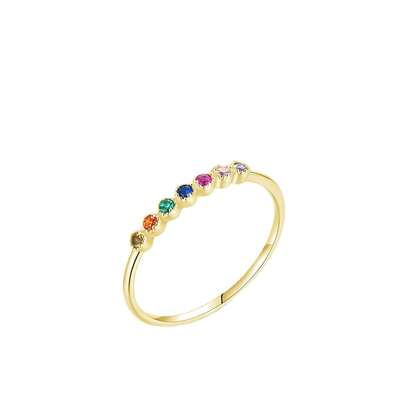 Colorful Zircon Rainbow Sterling Silver Ring - Size 5-9