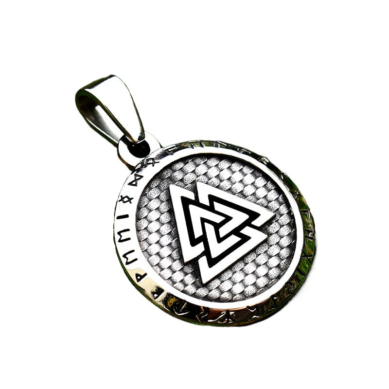 Retro Nordic Viking Titanium Steel Pendant for Men - Personalized Triangular and Round Stacked Tag