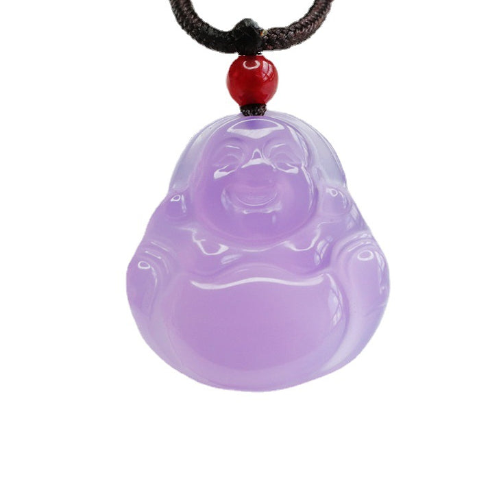 Sterling Silver Necklace with Purple Chalcedony Buddha Pendant