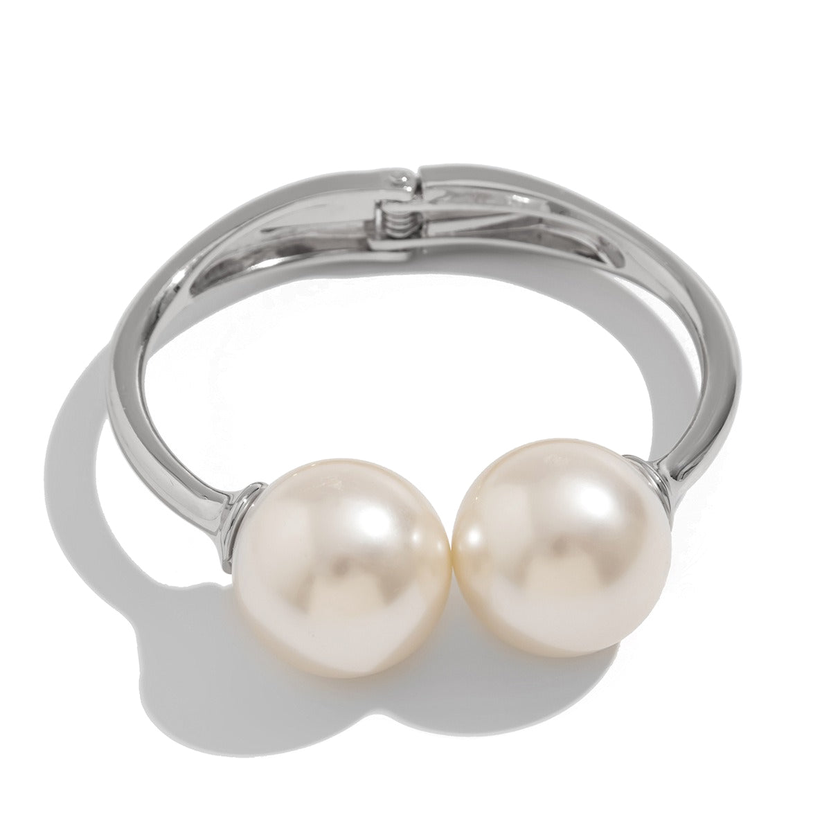 Planderful Vienna Verve Imitation Pearl Statement Bracelet For Women Bold Spring Buckle Closure