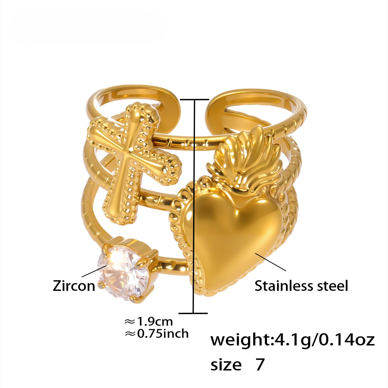 Planderful 5A Zircon Open Ring Gold Plated For Women