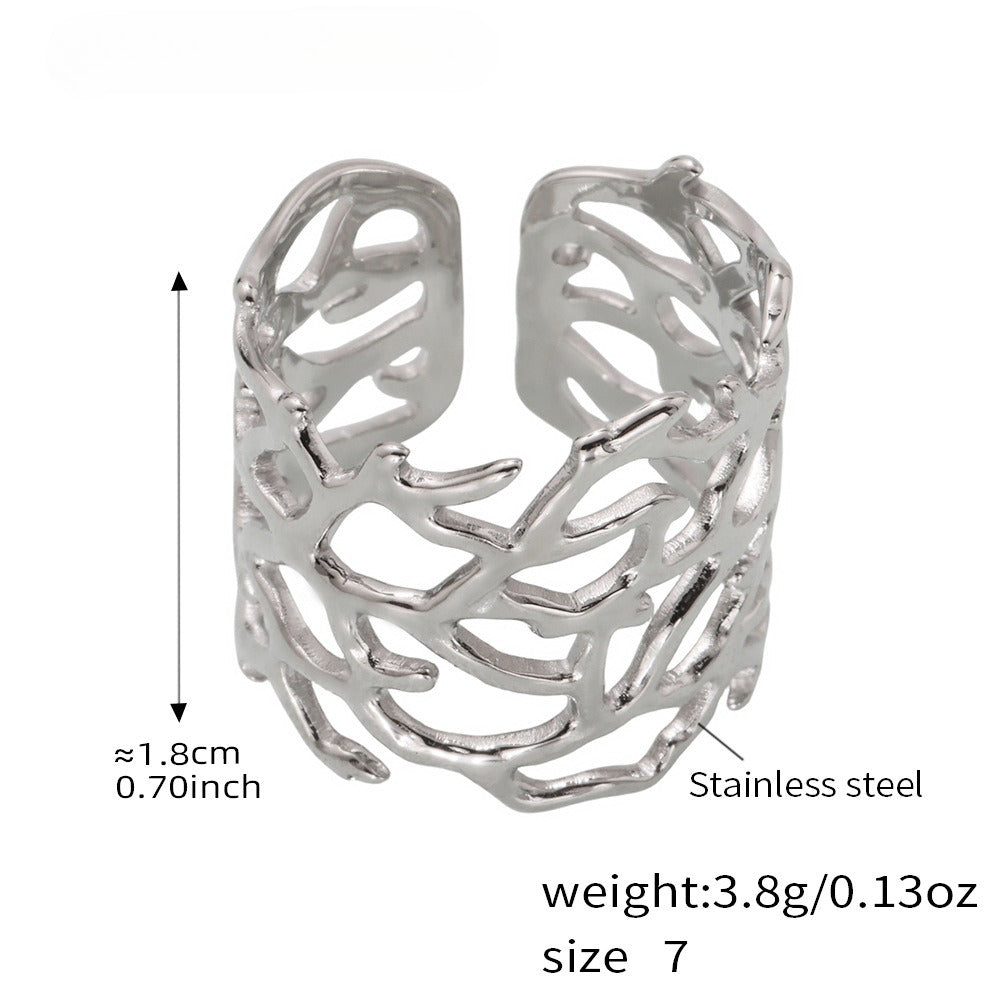 Planderful Coral Wide Open Ring For Women Stainless 18K Gold