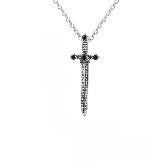 Planderful Black Zircon Sword Pendant Stainless Steel Men