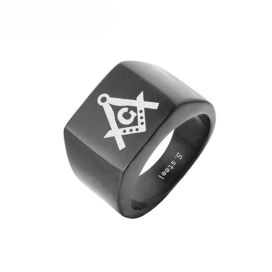 Planderful Masonic Logo Titanium Steel Ring For Unisex Style Bold Durable Protection Statement For Men And Women