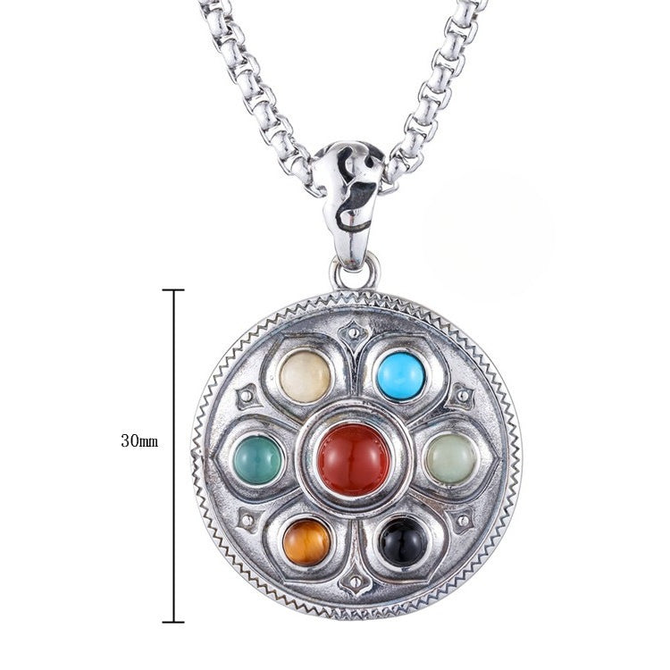 Planderful Diamond Pestle Lotus Titanium Steel Pendant Necklace Unisex Personalized Retro Protection Statement Jewelry