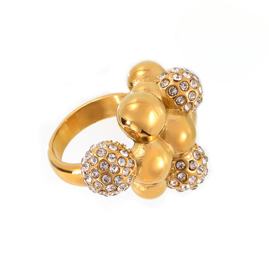 Luxurious Titanium Steel Ring with Zircon Accent - Elegant Everyday Genie Collection Piece