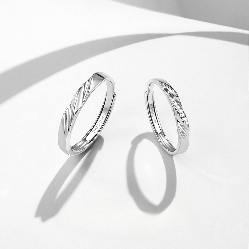 Planderful Love Frequency Couple Pair Ring S925 Sterling Silver Mobius Light Luxury Premium Sense Commemorative Gift for Girlfriend