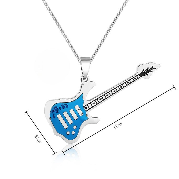 Planderful Everyday Genie Mens Necklace Durable Stainless Steel Titanium Pendant Multicolor Guitar Charm Unisex Jewelry