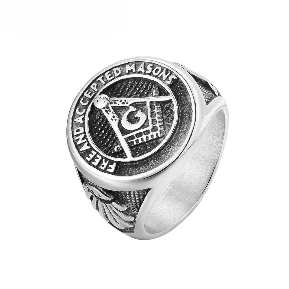 Titanium Steel Ring for Men and Women Unisex Vintage Masonic Style Protection Symbol Planderful