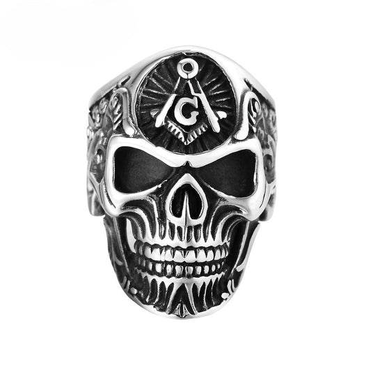 Planderful Titanium Ghost Skull Ring Unisex Retro Punk Freemasonry Inspired Protection