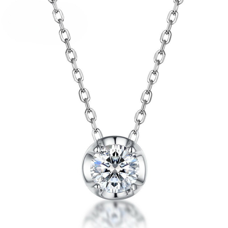 S925 Sterling Silver Moissanite Round Minimalist Necklace