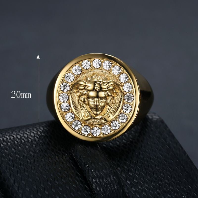 Planderful Everyday Genie Hip Hop Ring Titanium Steel Gold Plated Ancient Greek Mythology For Men And Women Size 7 To 13