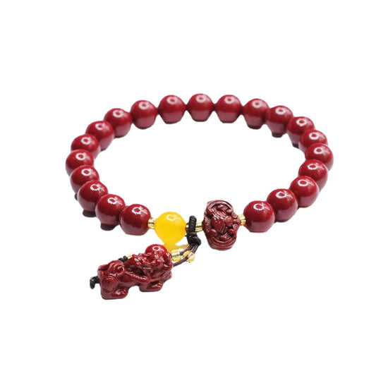 Pi Xiu Cinnabar Vermilion Sand Sterling Silver Bracelet