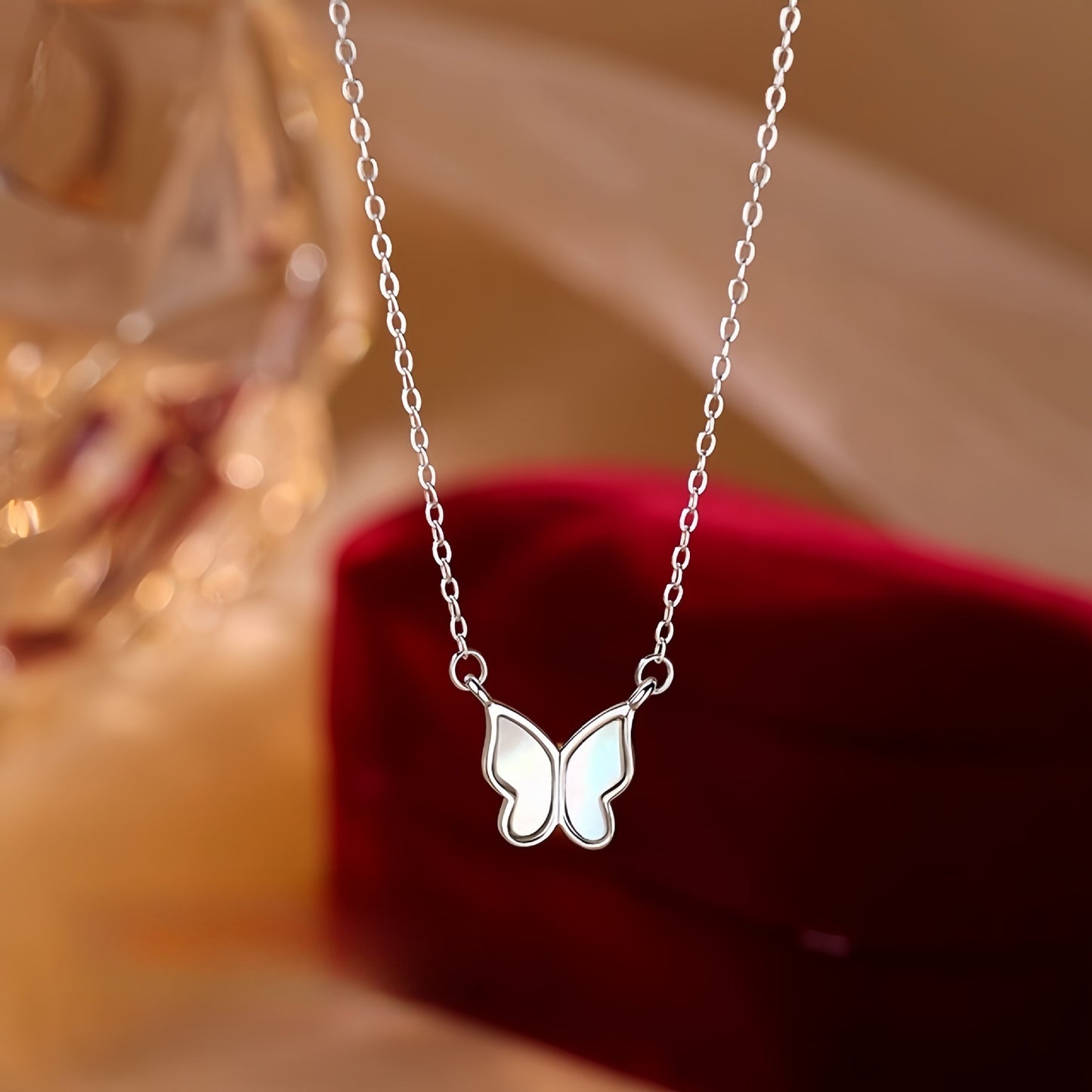 Sterling Silver Butterfly Necklace MOP Womens Planderful