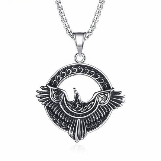 Steel Necklace - Vintage Nordic Celtic Viking Crow Pendant For Men With Bold Statement Look
