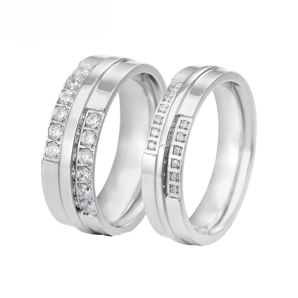 Planderful Titanium Steel Couple Ring Unisex Korean Version With Zircon For Couples