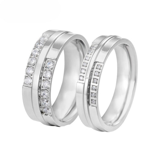 Planderful Titanium Steel Couple Ring Unisex Korean Version With Zircon For Couples