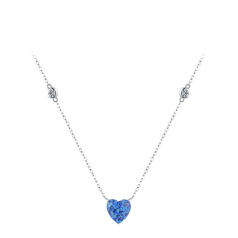 Elegant Opal Heart Necklace in Sterling Silver