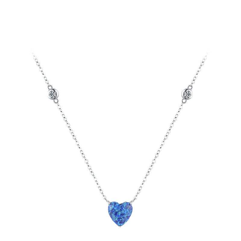 Elegant Opal Heart Necklace in Sterling Silver