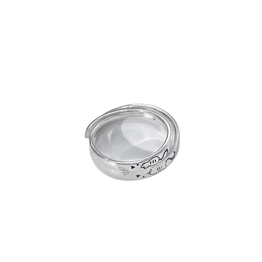 S925 Sterling Silver Cat Couple Ring — Adjustable
