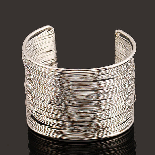 Exaggerated Metal Wire Woven Bracelet with Cross-border Charm